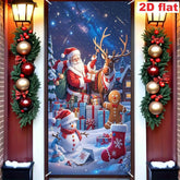 1pcs 2D door signs, holiday Christmas door signs Santa Claus with reindeer, snowman, and gingerbread decorations