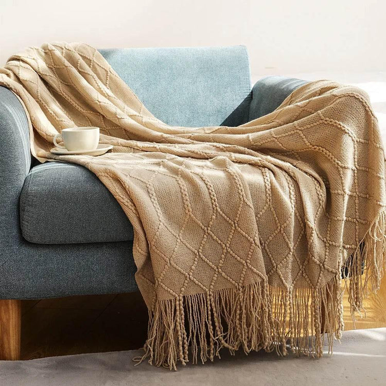 Bohemian Couch Blanket Large Knitted Tassel Throw for Bed Chair Sofa Couch Cover All-Season Blankets Home Decor Soft Comfortable - GiFTiFY