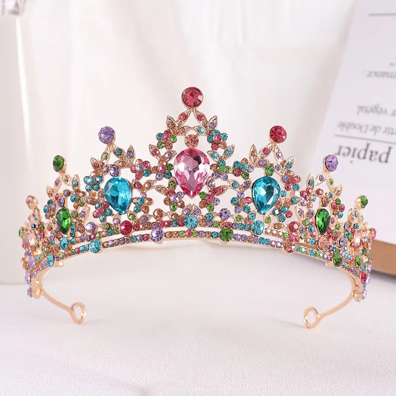 Baroque Gold Color Champagne Crystal Heart Bridal Tiara Crown Rhinestone Pageant Diadem Veil Tiara Headband Wedding Hair Jewelry GiFTiFY
