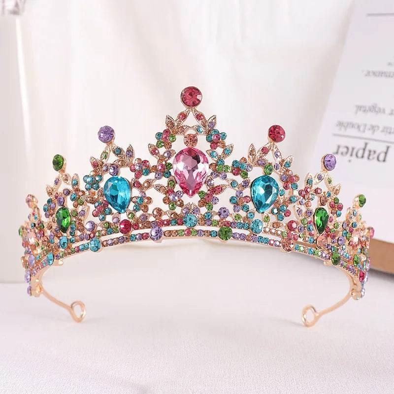 Baroque Gold Color Champagne Crystal Heart Bridal Tiara Crown Rhinestone Pageant Diadem Veil Tiara Headband Wedding Hair Jewelry Tiaras by DSERS