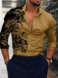 Men's Pink Fashion Shirt Hawaii Party New Men's Long Sleeve Button Collar Shirt Slimming