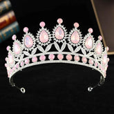 Baroque Luxury Silver Color Pink Opal Crystal Bridal Tiaras Crown Rhinestone Pageant Diadem Headpieces Wedding Hair Accessories - GiFTiFY