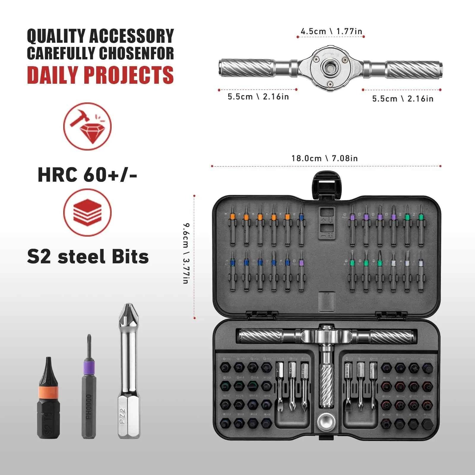 VMAN Precision 66in1 magnetic ratchet screwdriver set Detachable T - handle magneticizer Fix furniture, electronics & glasses DSERS