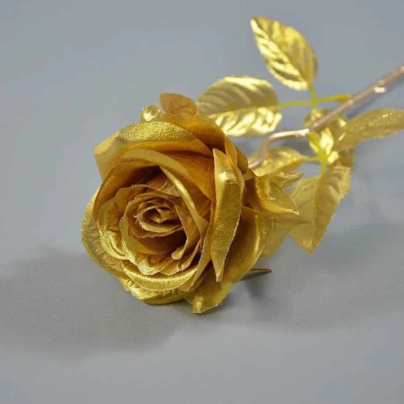 10/1 Heads Golden Silver Rose Artificial Flower DIY Wedding Floral Arrangement Material Silk Bridal Bouquet Photo Prop Home Deco by DSERS