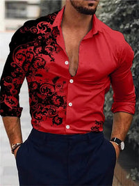 Men's Pink Fashion Shirt Hawaii Party New Men's Long Sleeve Button Collar Shirt Slimming