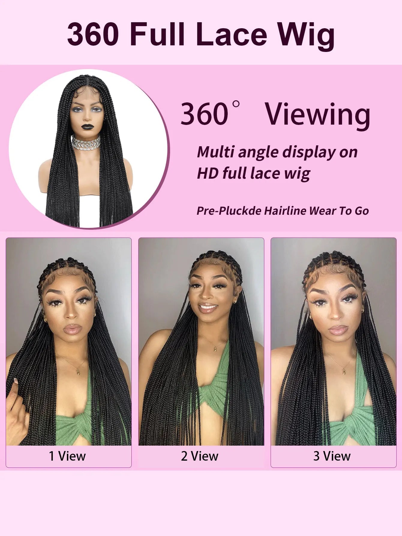 Knotless Box Braids Wig Long 36Inch Cornrow Braided Wigs Synthetic Full Lace Front Wig For Black Women Goddess Braiding Hair Wig GiFTiFY