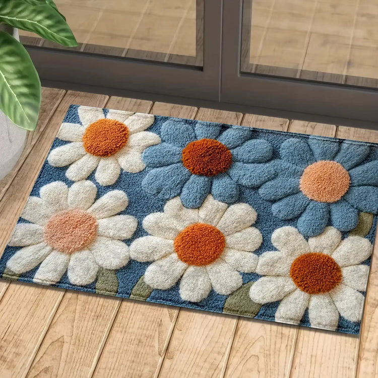 VIKAMA Daisy Pattern Carpet Doormat Non-slip Laundry Room Rug For Bedroom Floor Mat Home Decor Bedside Rugs Outdoor Carpet Bath Mat by DSERS
