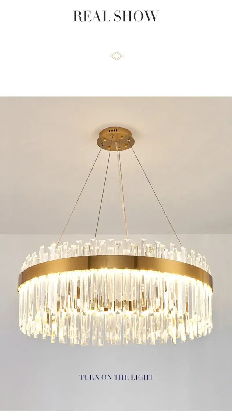 Gold Dia 80cm Crystal Ceiling Pendant Luxury Modest Crystal Chandelier Round Crystal Chandelier