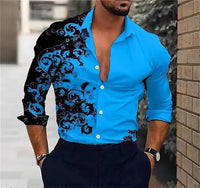 Men's Pink Fashion Shirt Hawaii Party New Men's Long Sleeve Button Collar Shirt Slimming