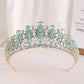 Baroque Green Pink Opal Wedding Headband Crystal Bridal Crown Tiara Hair Jewelry Accessories Women Rhinestone Royal Queen Diadem DSERS