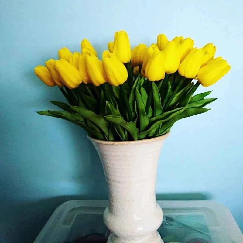 5 Pieces Tulips Artificial Flowers Bunch Home Decor Real Touch Tulip Flowers for Decoration Wedding Bridal Bouquet Fake Flowers by DSERS