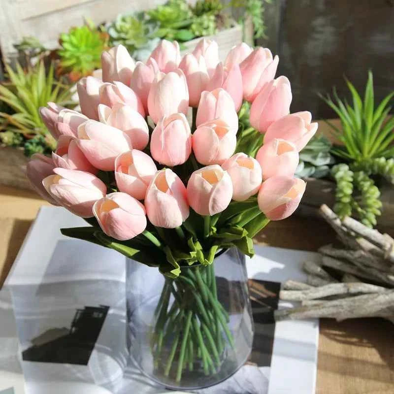 5 Pieces Tulips Artificial Flowers Bunch Home Decor Real Touch Tulip Flowers for Decoration Wedding Bridal Bouquet Fake Flowers by DSERS