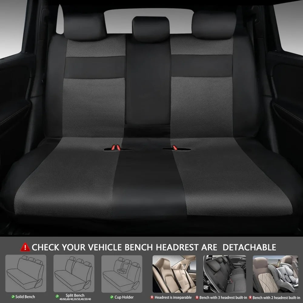 3D Foam Back Support Leather Car Seat Covers Full Set Air Mesh Automotive Seat Covers All Season Fit SUV Sedan Van Airbag Compatible Elegant Black Gray GiFiFY