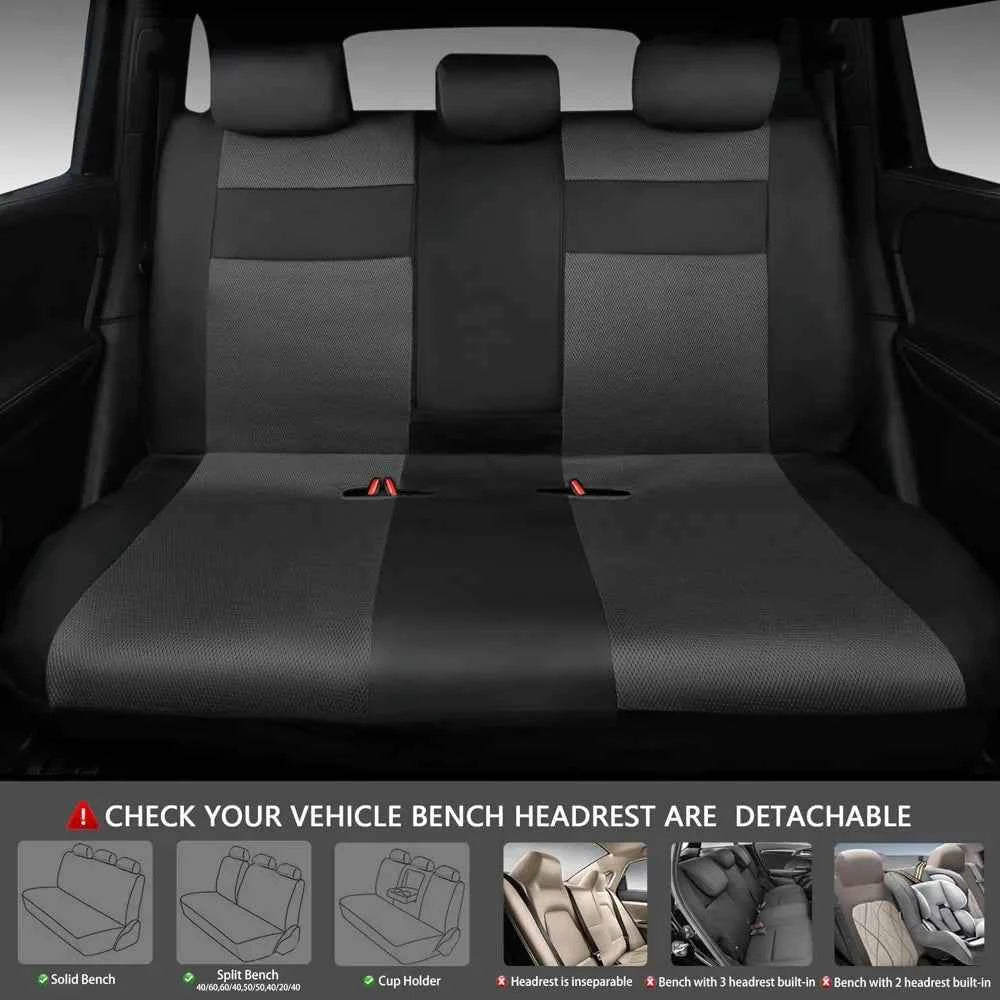 3D Foam Back Support Leather Car Seat Covers Full Set Air Mesh Automotive Seat Covers All Season Fit SUV Sedan Van Airbag Compatible Elegant Black Gray by GiFiFY