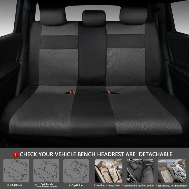 3D Foam Back Support Leather Car Seat Covers Full Set Air Mesh Automotive Seat Covers All Season Fit SUV Sedan Van Airbag Compatible Elegant Black Gray GiFiFY