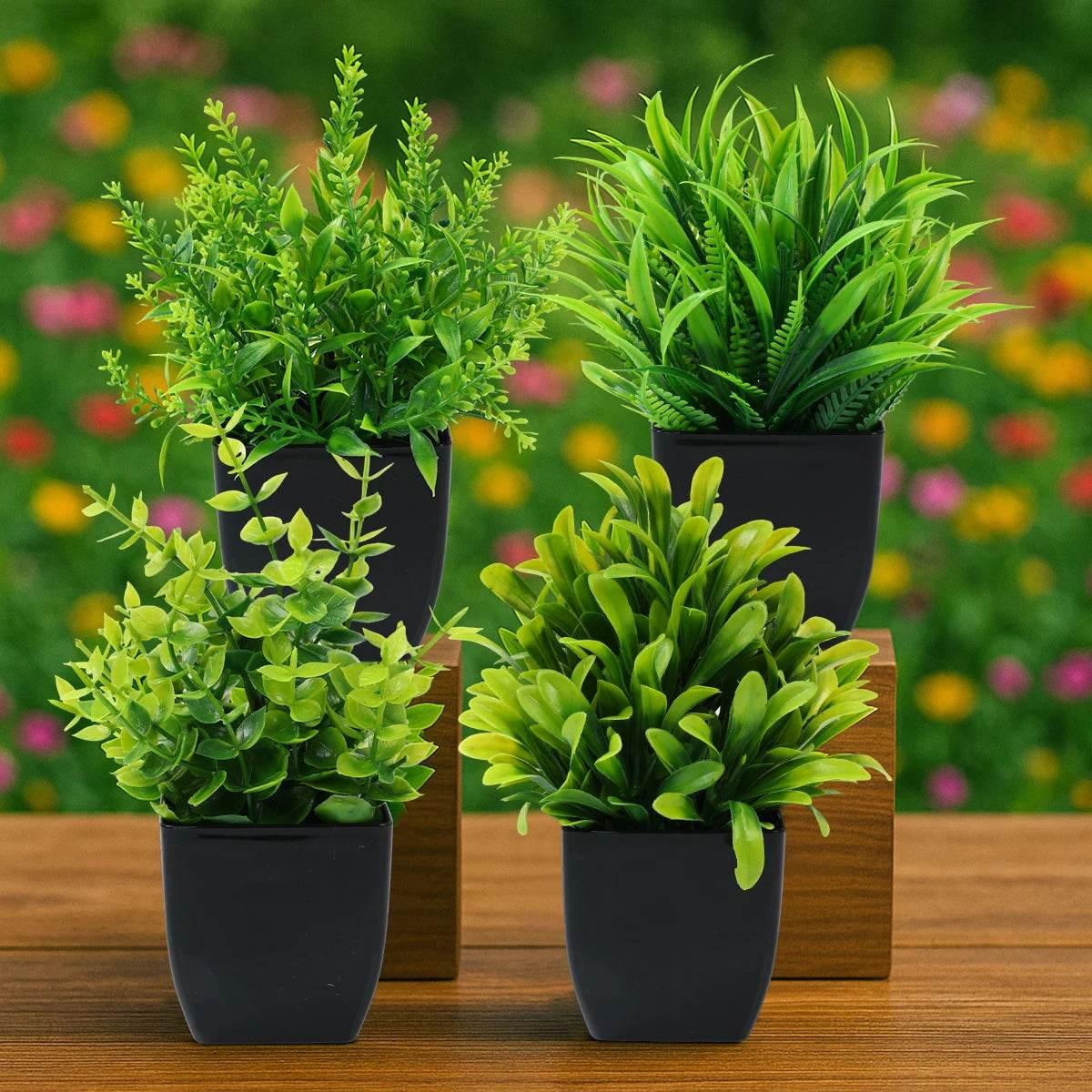 1/4pcs Artificial Plants Potted Green Bonsai Small Tree Grass Plant Pot Ornament Fake Flower for Home Garden Decor Wedding Party by DSERS