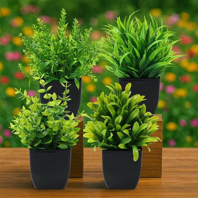 1/4pcs Artificial Plants Potted Green Bonsai Small Tree Grass Plant Pot Ornament Fake Flower for Home Garden Decor Wedding Party by DSERS