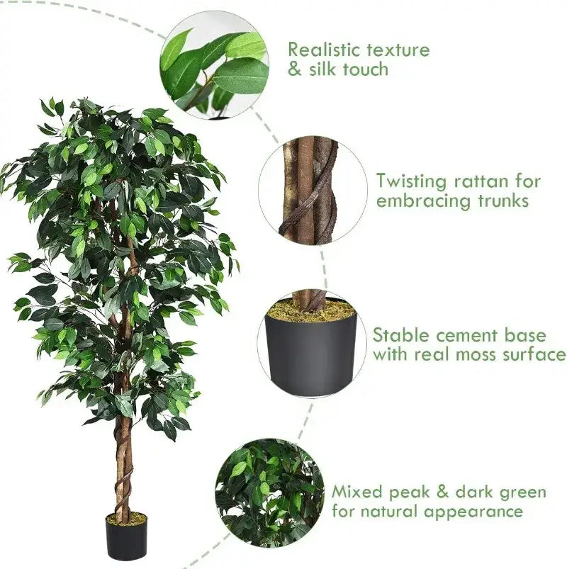 Artificial Ficus Silk Tree in Black Pot