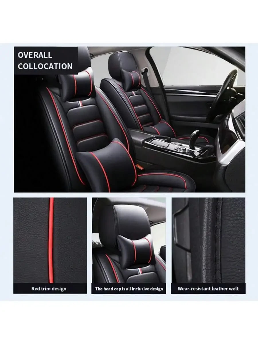 5-Piece Universal Car Seat Covers Set Beige PU Leatherette With Neck Lumbar Pillows All Season GiFiFY
