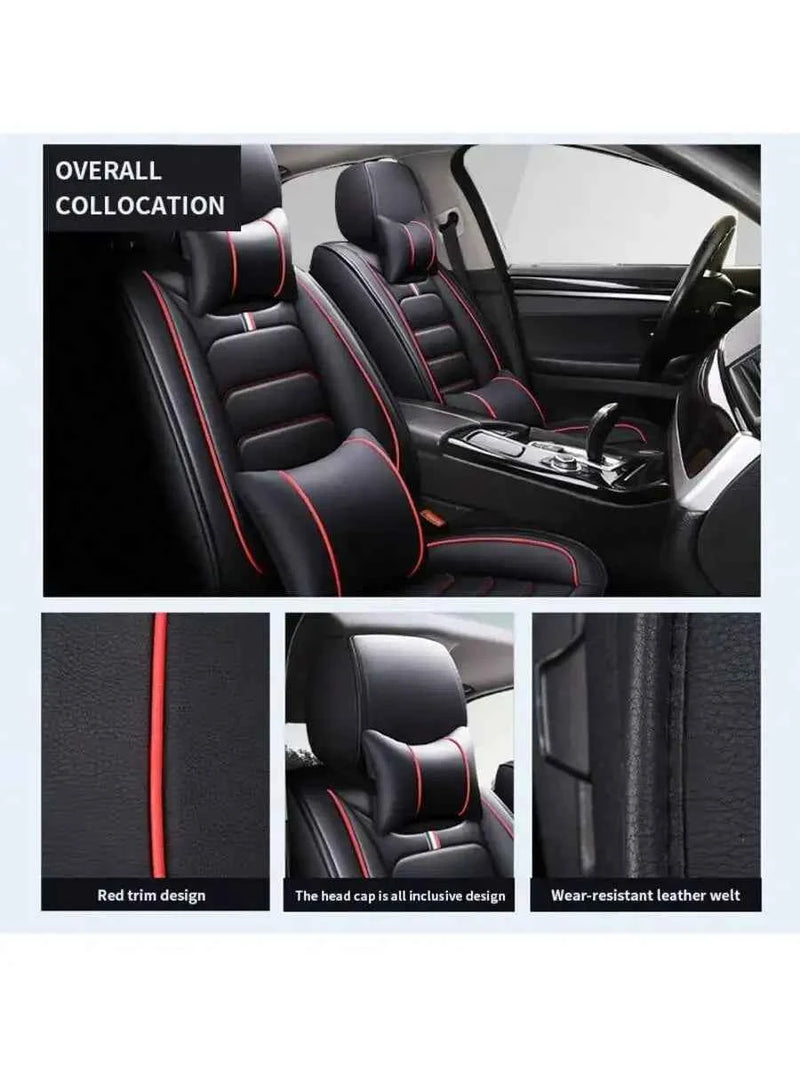 5-Piece Universal Car Seat Covers Set Beige PU Leatherette With Neck Lumbar Pillows All Season by GiFiFY
