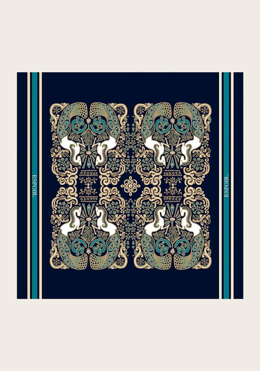 Mermaid Horses on Navy Square Scarf