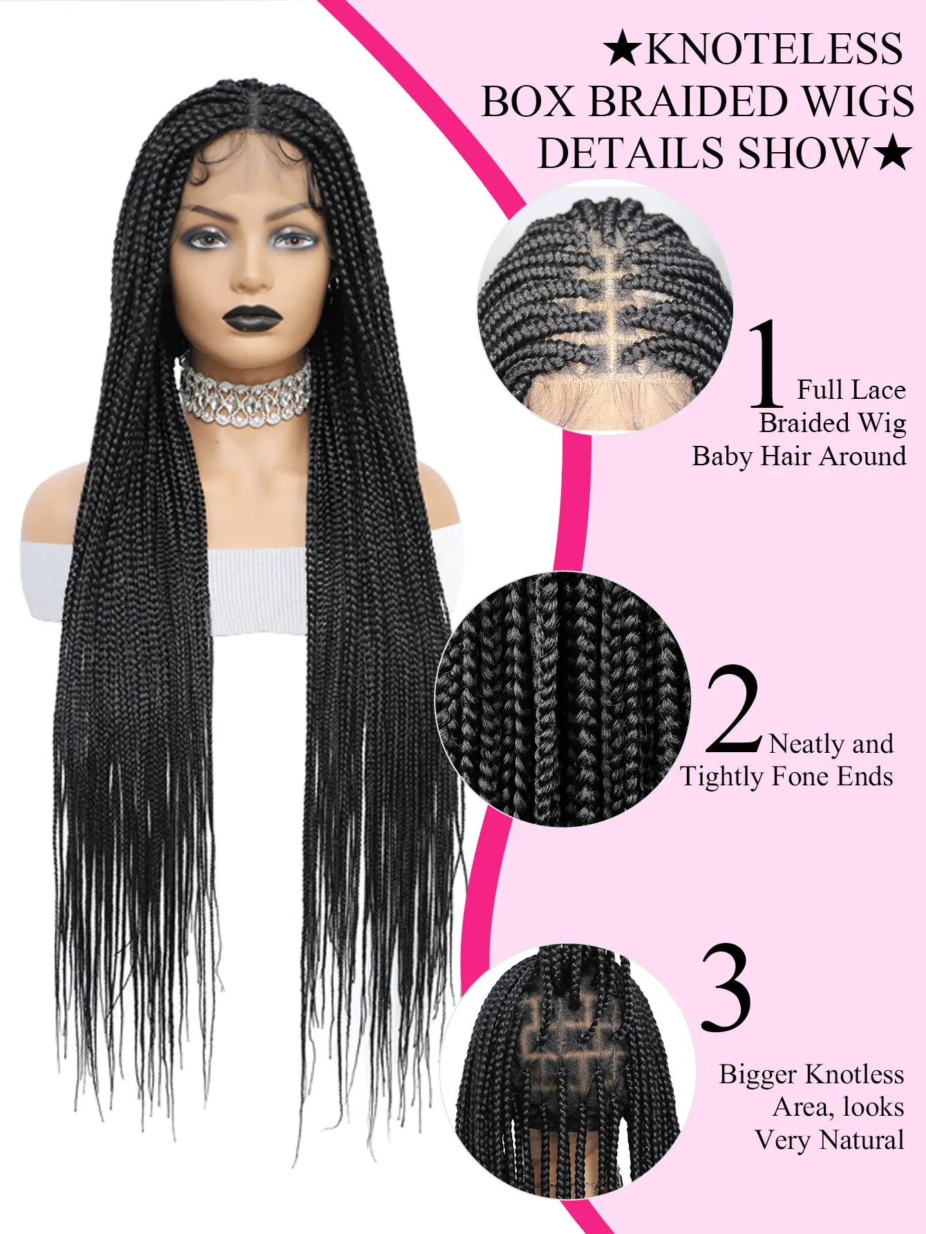 Knotless Box Braids Wig Long 36Inch Cornrow Braided Wigs Synthetic Full Lace Front Wig For Black Women Goddess Braiding Hair Wig GiFTiFY