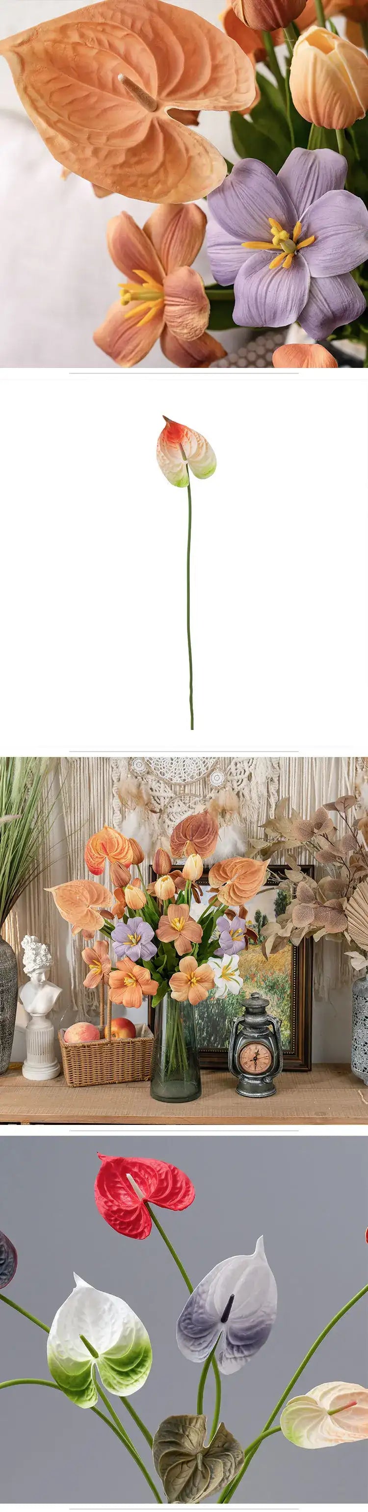 10Pc/lot PU Artificial Flowers Anthurium Bridal Bouquet Wedding Decoration Fake Palm Flowers Home Party Table Floral Arrangement