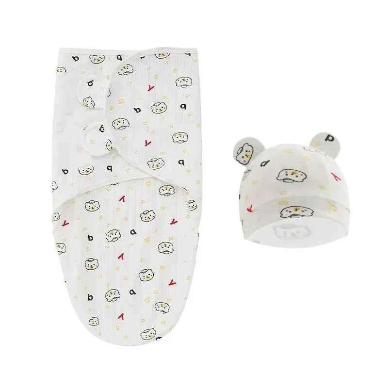 100% Organic Cotton Baby Swaddle Blanket Wrap Hat Set for Infant Adjustable Newborn Swaddle Baby Swaddle for 0-3 Month - GiFTiFY