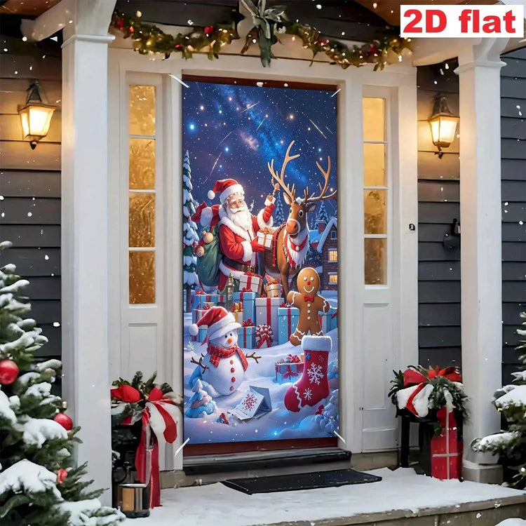 1pcs 2D door signs, holiday Christmas door signs Santa Claus with reindeer, snowman, and gingerbread decorations