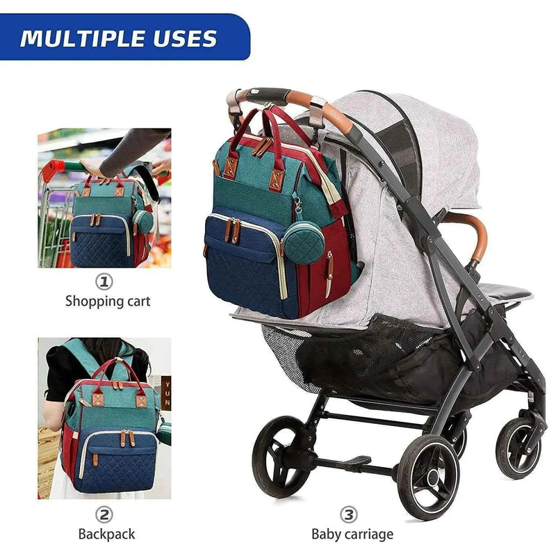 3 In 1 Diaper Bag Backpack Foldable Baby Bed Waterproof Travel Bag with USB Charge Diaper Bag Backpack with Changing Bed 3 types Diaper Bag Backpack by DS