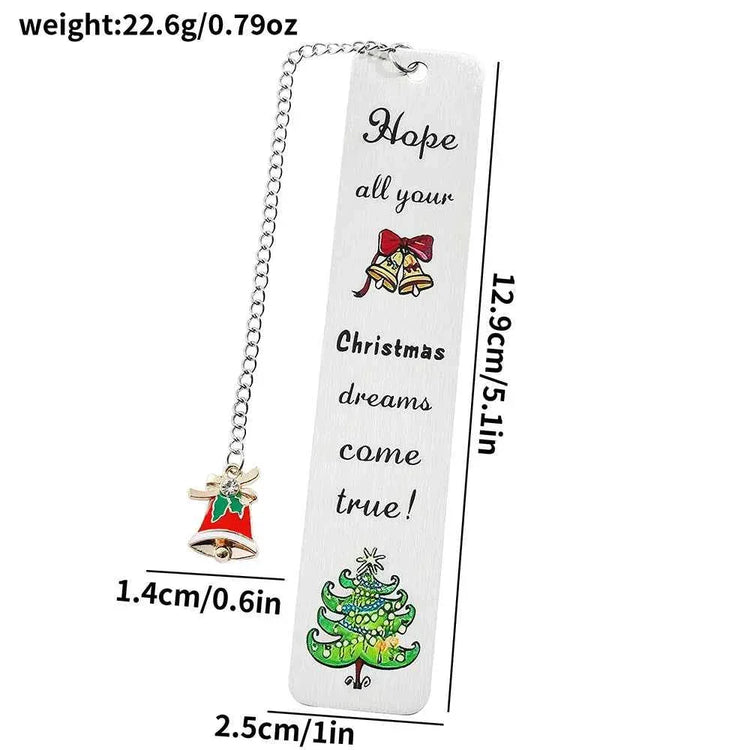 A stainless steel pendant bookmark about Christmas, the warmest Christmas reading gift for loved ones on Christmas Eve.