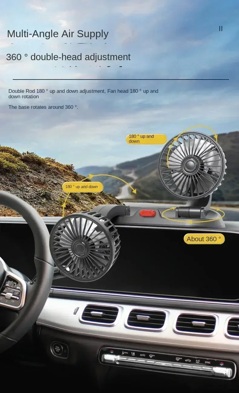 Dual Head Car Fan USB 12V 24V Adjustable