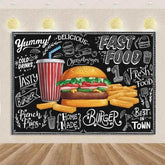 Quick Food Theme Birthday Party Decoration Hamburger French Fries Pizza Background Banner Photography Backdrop Supplies Kid Gift - GiFTiFY