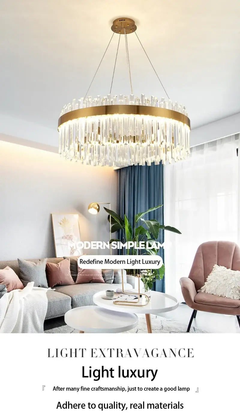 Gold Dia 80cm Crystal Ceiling Pendant Luxury Modest Crystal Chandelier Round Crystal Chandelier