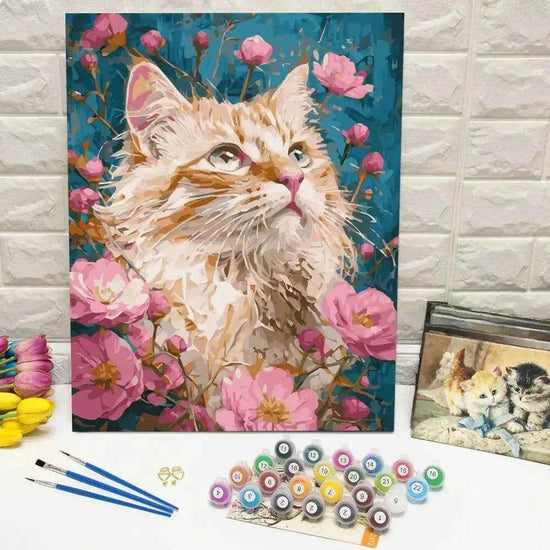 DIY Digital Oil Painting Cat Flower Paint By Numbers Animal Kitten Handpainted Acrylic Paint On Canvas Home Bedroom Wall Artwork - GiFTiFY
