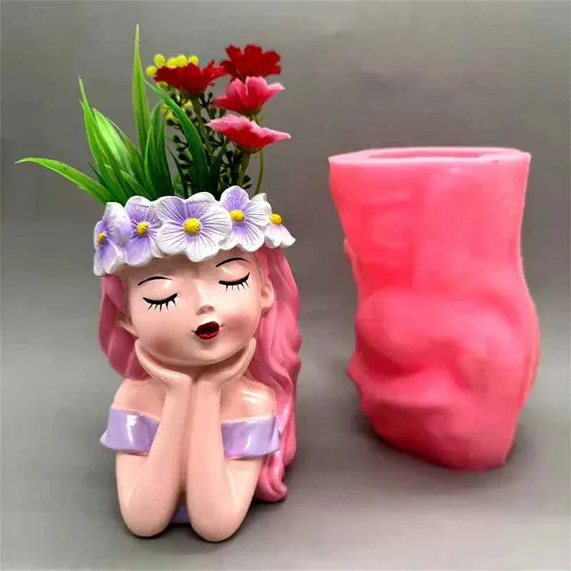 New product! Silicone mold creative fairy flower pot used to make gypsum resin cement home balcony decoration