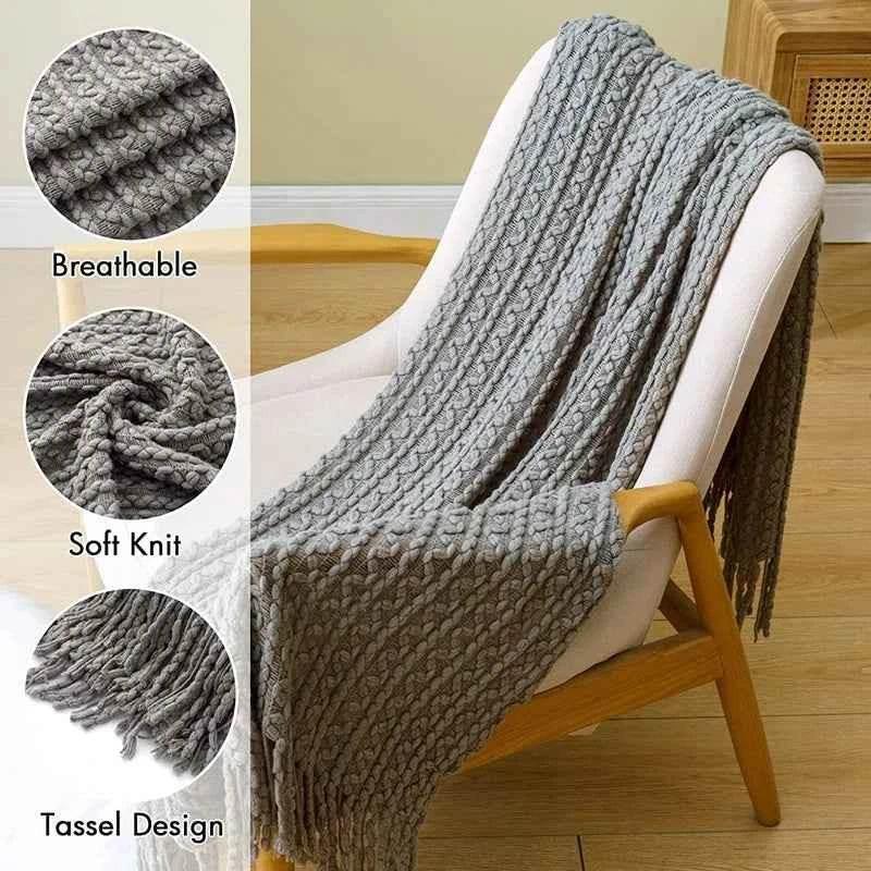Bohemian Couch Blanket Large Knitted Tassel Throw for Bed Chair Sofa Couch Cover All-Season Blankets Home Decor Soft Comfortable - GiFTiFY