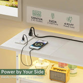 End Table with Charging Station, Narrow Side Table with 3 Fabric Drawers and Shelf, Skinny Nightstand with LED Light, Slim Table - GiFTiFY