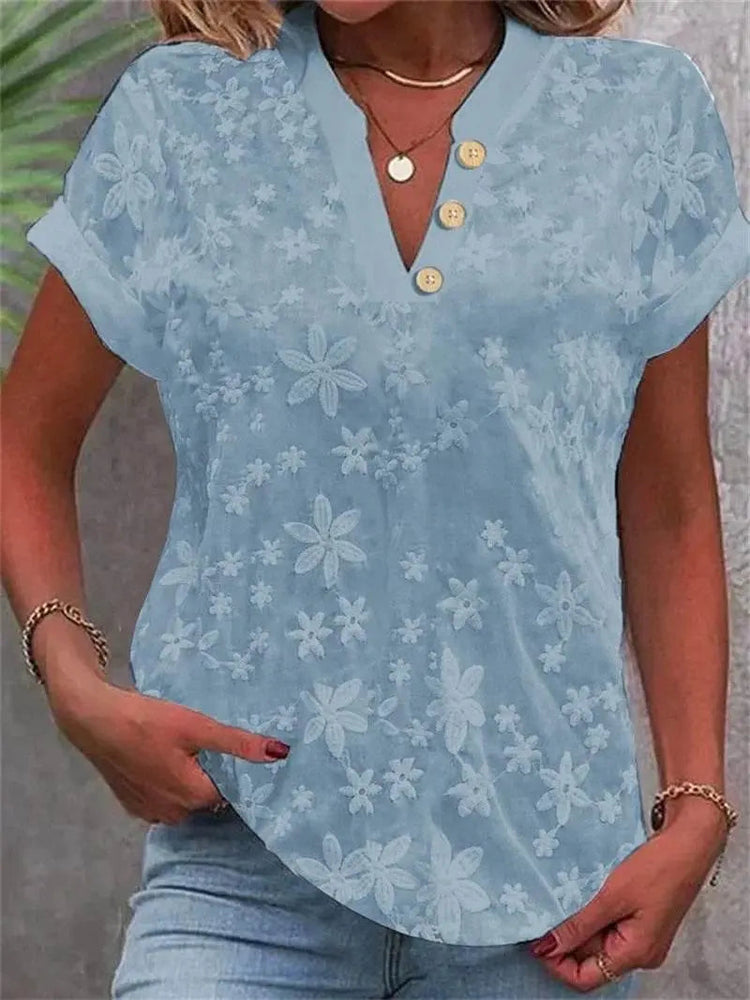 Elegant V-Neck Short Sleeve Blouse for Summer - GiFTiFY