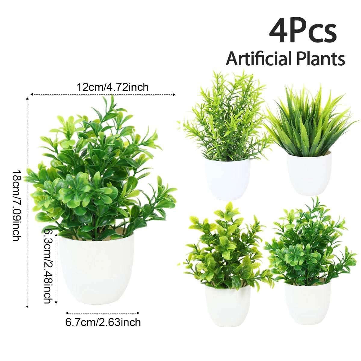 1/4pcs Artificial Plants Potted Green Bonsai Small Tree Grass Plant Pot Ornament Fake Flower for Home Garden Decor Wedding Party by DSERS