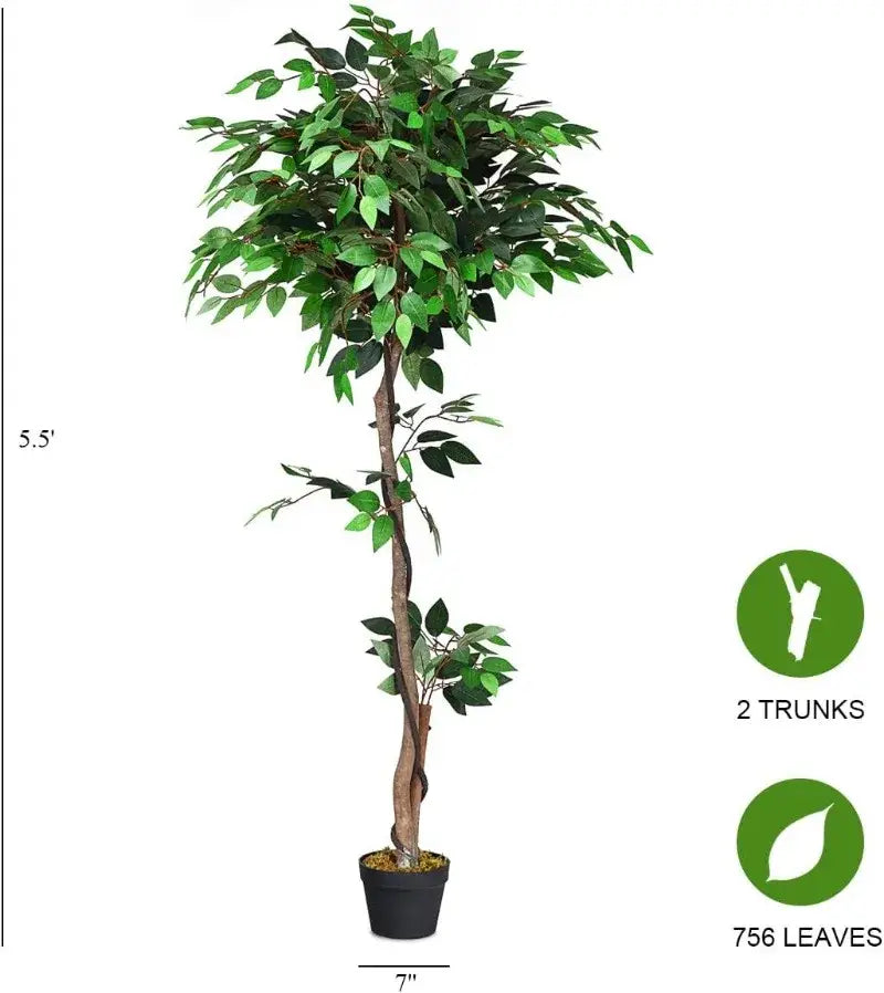Artificial Ficus Silk Tree in Black Pot
