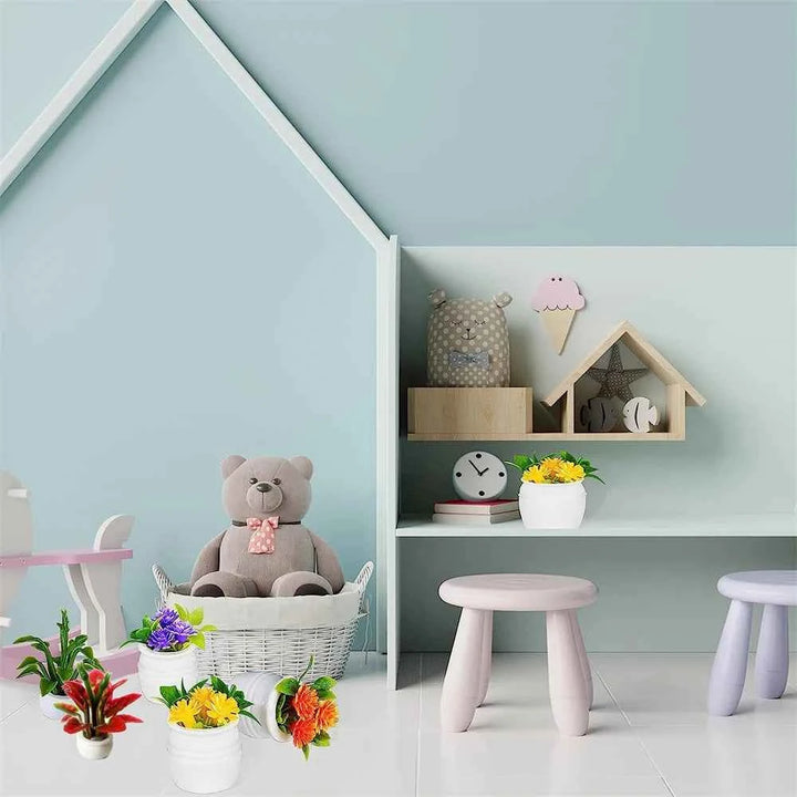 14pcs Doll House Plants Mini Bonsai Green Leaf Plants Flower Models Fake Green Decorations Christmas Gift Dollhouse Furniture