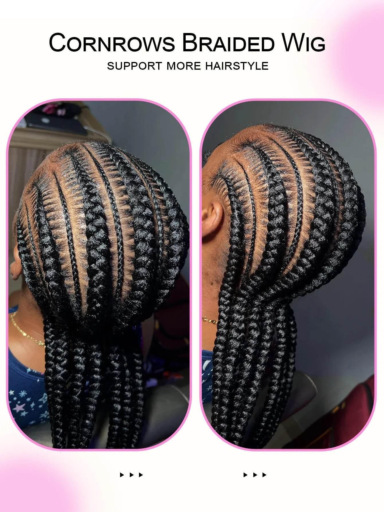 6 Stitches Synthetic Full Lace Cornrow Braided Wig Knotless Box Braids Wig For Black Women 36&