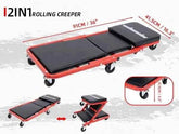 3-in-1 Rolling Mechanic Creeper Z Seat, Foldable Garage Chair Lay Down Sit Lean Back, Under Car Shop Auto Repair, Red Black - GiFTiFY