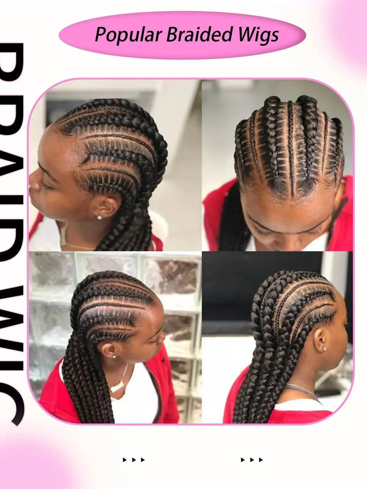 6 Stitches Synthetic Full Lace Cornrow Braided Wig Knotless Box Braids Wig For Black Women 36&
