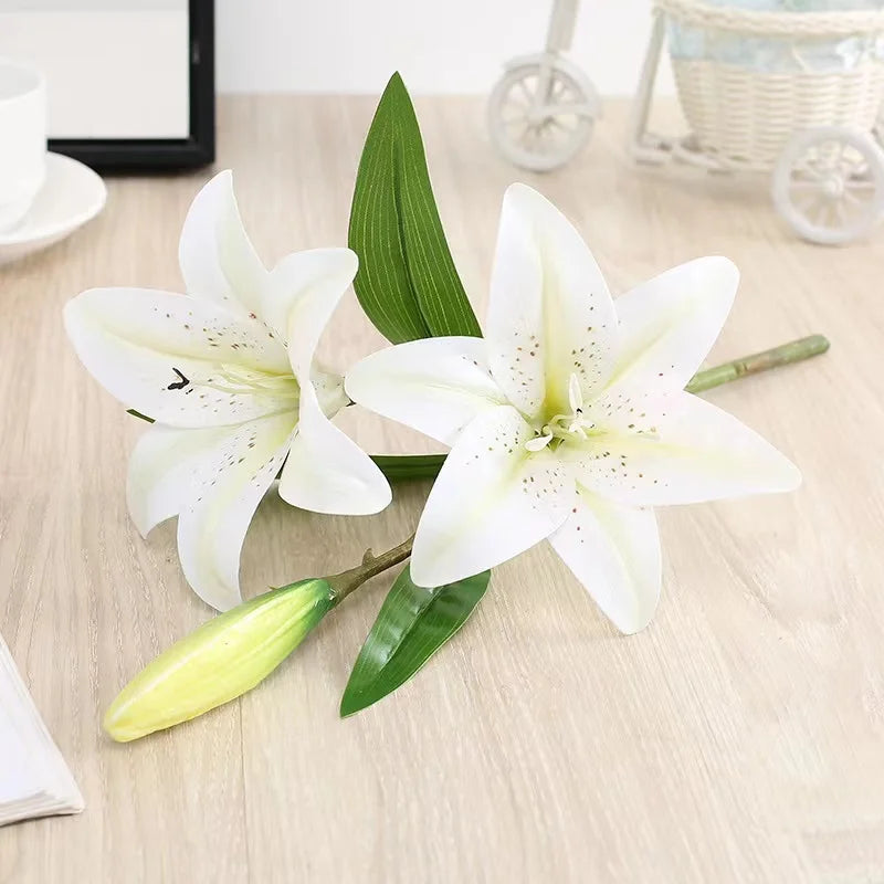 3Heads Artificial Flowers Lily Real Touch Fake Flowers for Wedding Home Party Garden Office Decoration Plastic Lily Faux Flowers by DSERS