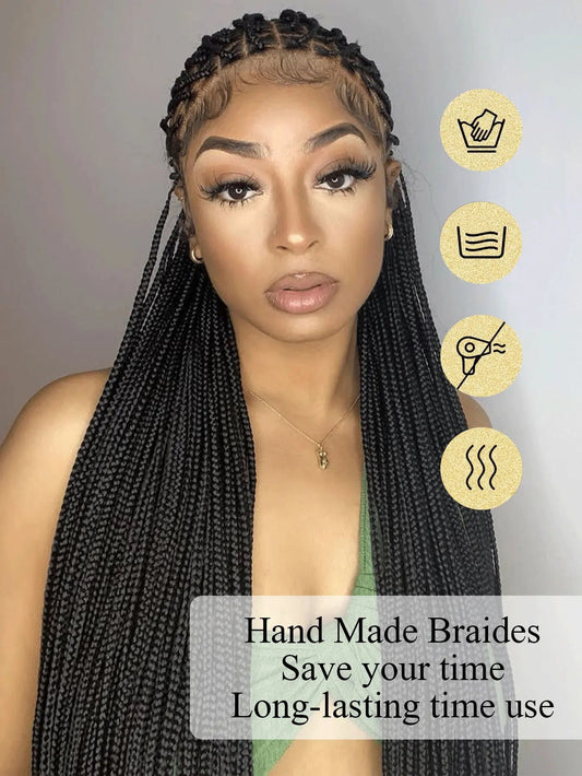 Knotless Box Braids Wig Long 36Inch Cornrow Braided Wigs Synthetic Full Lace Front Wig For Black Women Goddess Braiding Hair Wig GiFTiFY
