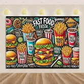 Quick Food Theme Birthday Party Decoration Hamburger French Fries Pizza Background Banner Photography Backdrop Supplies Kid Gift - GiFTiFY