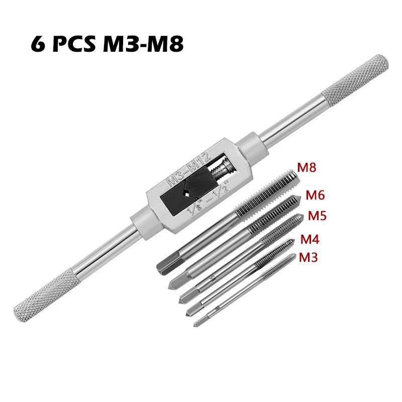 M3-M12 8/6 PCS Metric Hand Tap Set HSS Right-handed Tapping Drill Thread Punching Wrench Hand Tools Male to Make Thread in Steel - GiFTiFY