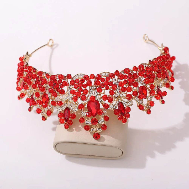 Baroque Pink Crystal Beads Bridal Crowns Handmade Tiaras Bride Headbands Rhinestone Diadem Queen Crown Wedding Hair Accessories - GiFTiFY